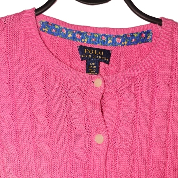 Ralph Lauren Fuchsia Ruffle Hem Cardigan - Picture 2 of 2